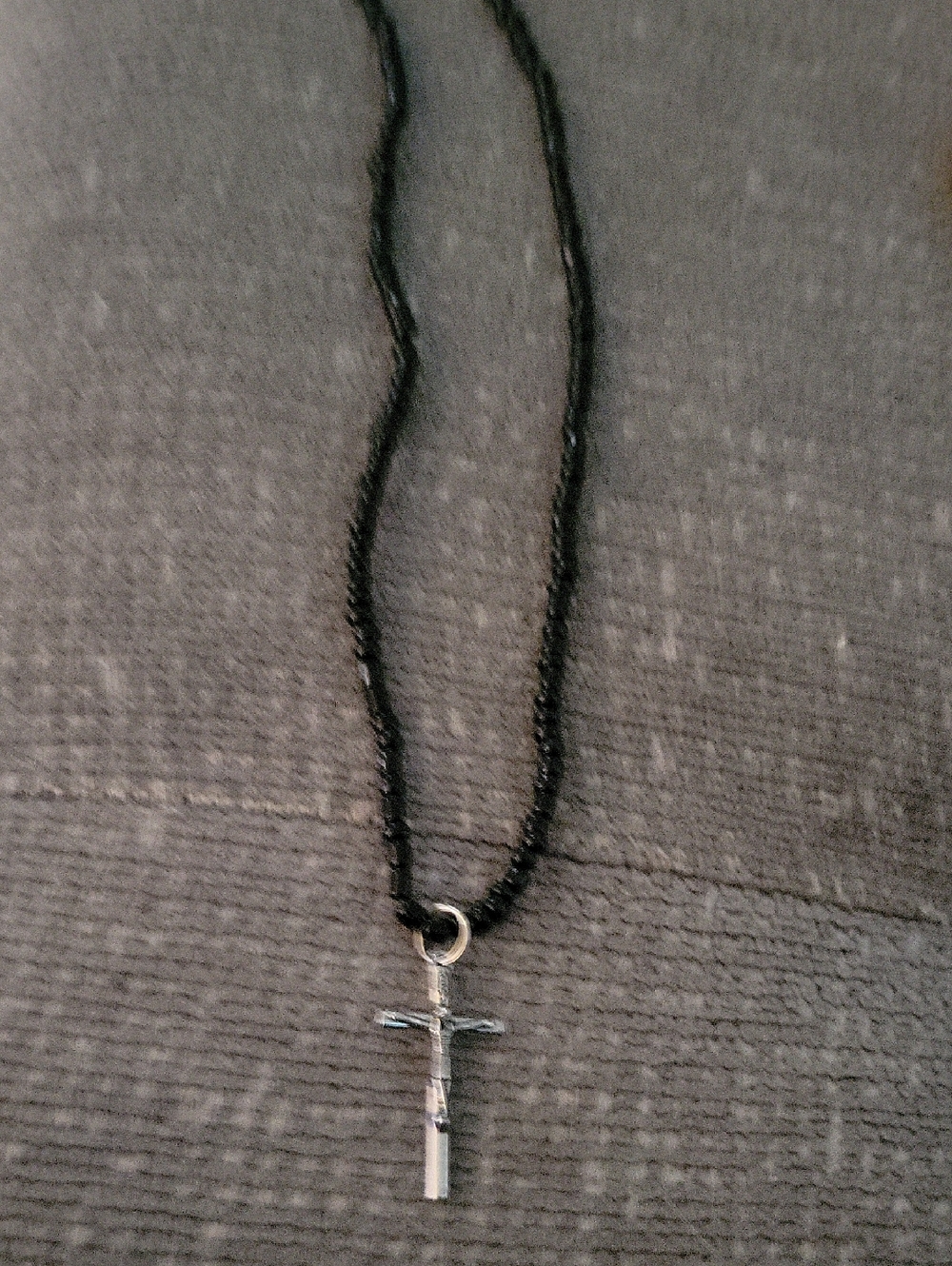 Source Unknown Black Beaded Necklace with Silver Cross Pendant